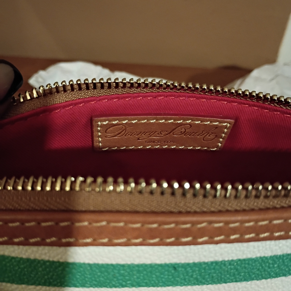 Dooney & Bourke Mint Green and White Striped Cosmetic Bag. Brand New. Never Used - Picture 3 of 3